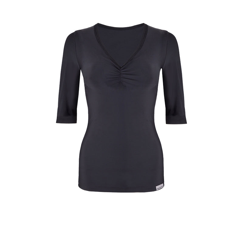 Slim Ruched Elbow Sleeve Top