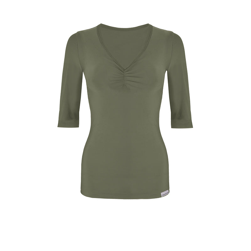 Slim Ruched Elbow Sleeve Top