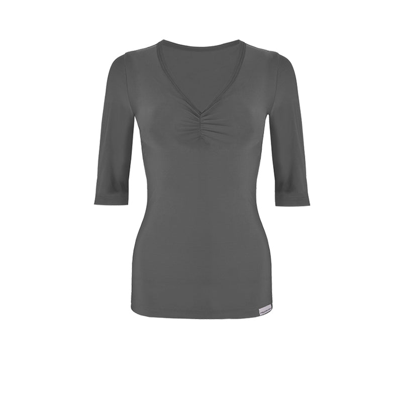 Slim Ruched Elbow Sleeve Top