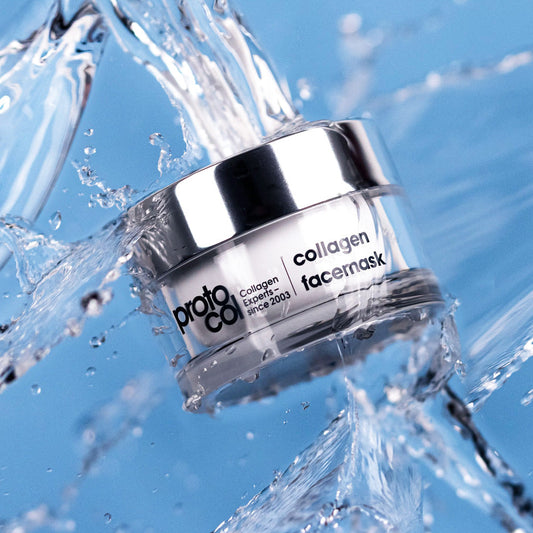 The Collagen Facemask with water splashing against it