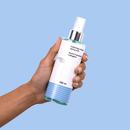 A hand holding the Collagen Toning Mist